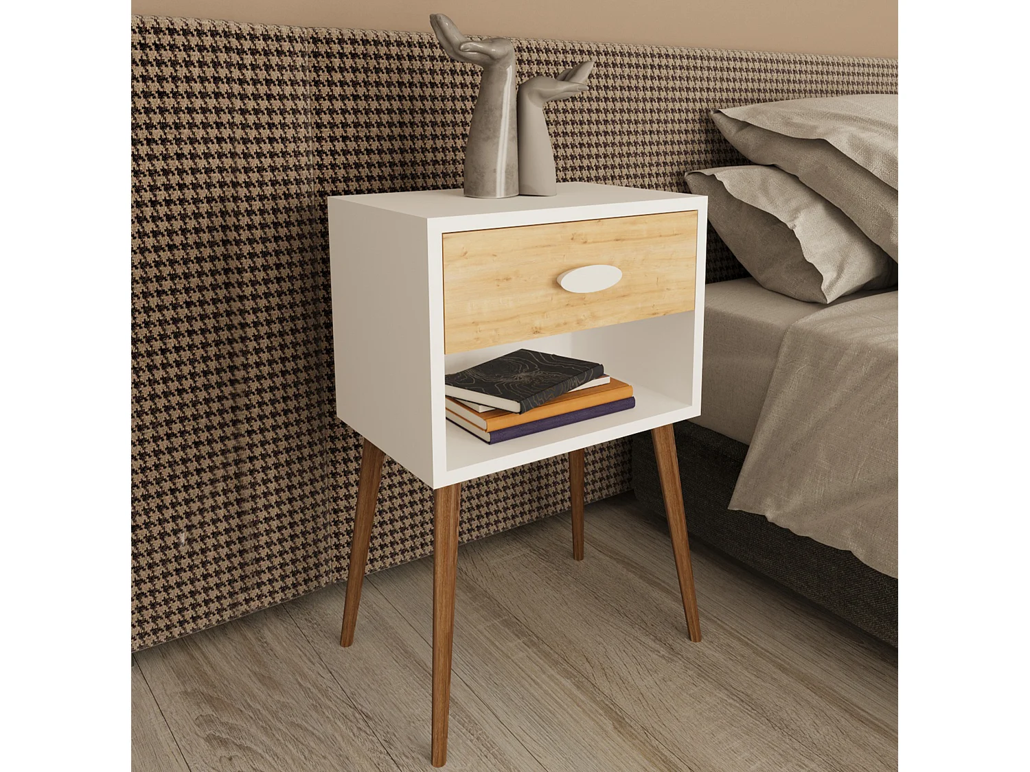 Holz Nachttisch Beistelltisch Schublade Singol XL