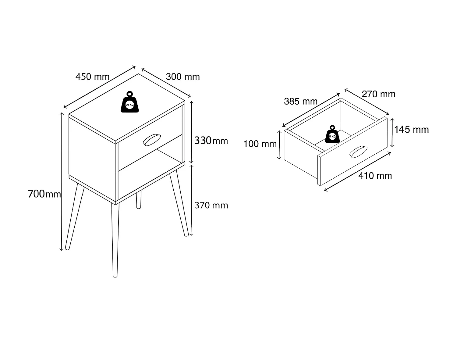 Houten bijzettafel nachtkastje Singol XL