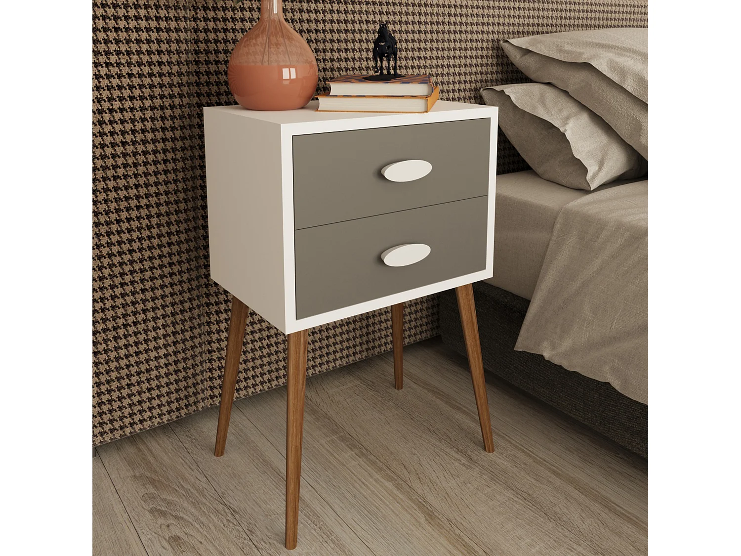 bedside table Singol White / Anthracite H. 70 x W. 45 x D. 30 cm