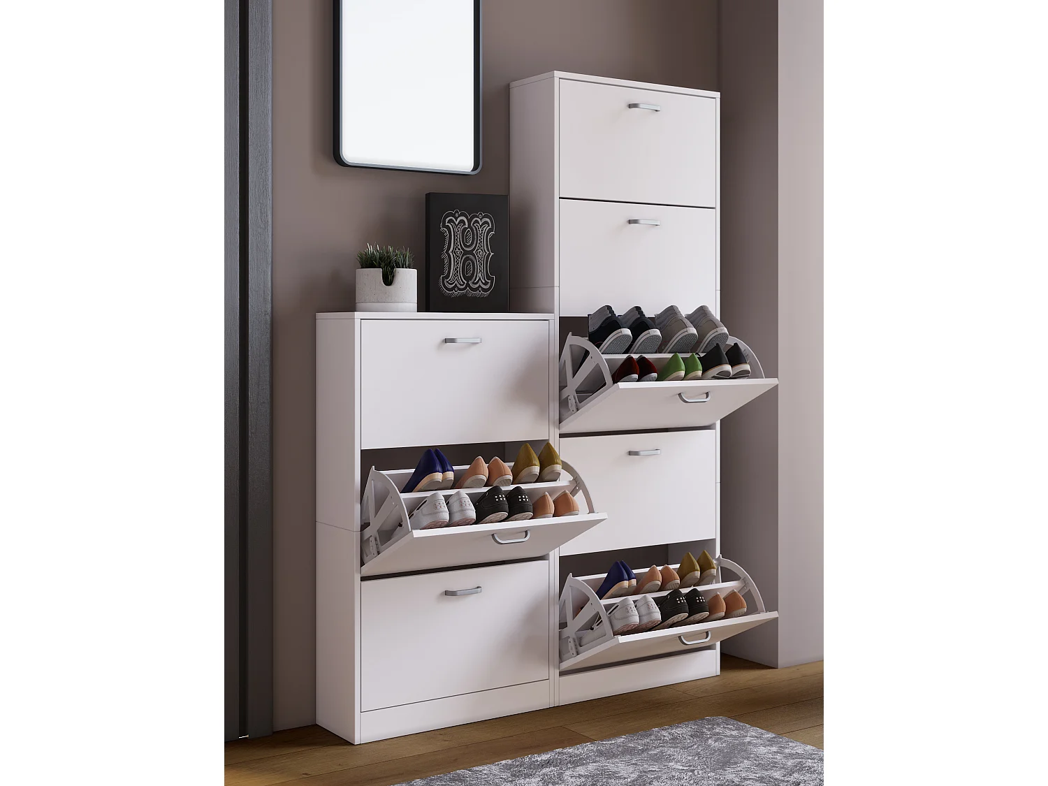 Shoe cabinet Sipos White H. 170 x W. 59 x D. 22 cm