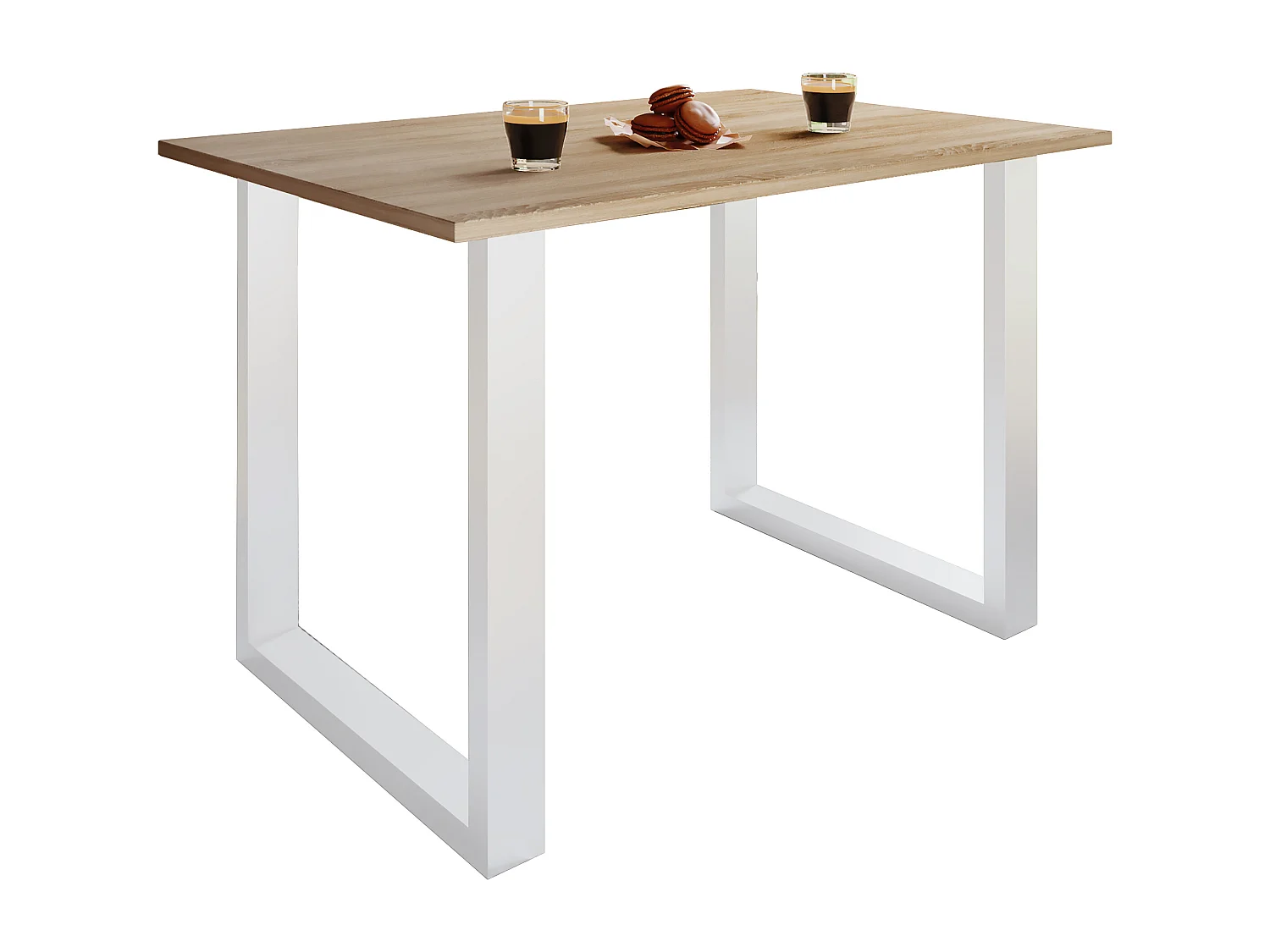 VCM Mesa de madeira | A. 76 x L. 110 x P. 50 cm | Base sólida e de alta qualidade | Pés de ferro | Mesa de cozinha - Xona U (Branco / Sonoma)
