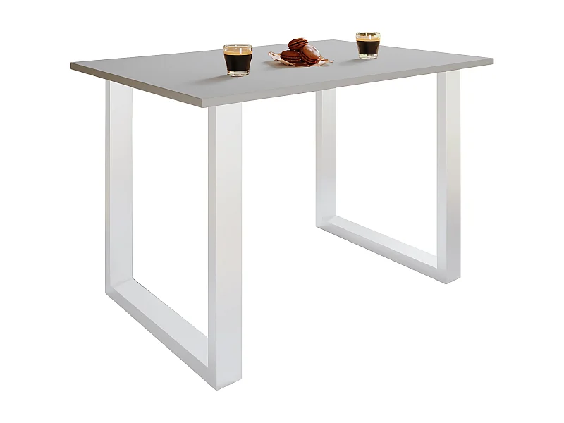 VCM Mesa de madeira | A. 76 x L. 140 x P. 80 cm | Quadro de pé sólido e de alta qualidade | Pés de ferro | Mesa de cozinha - Xona U (Branco / Cinza)