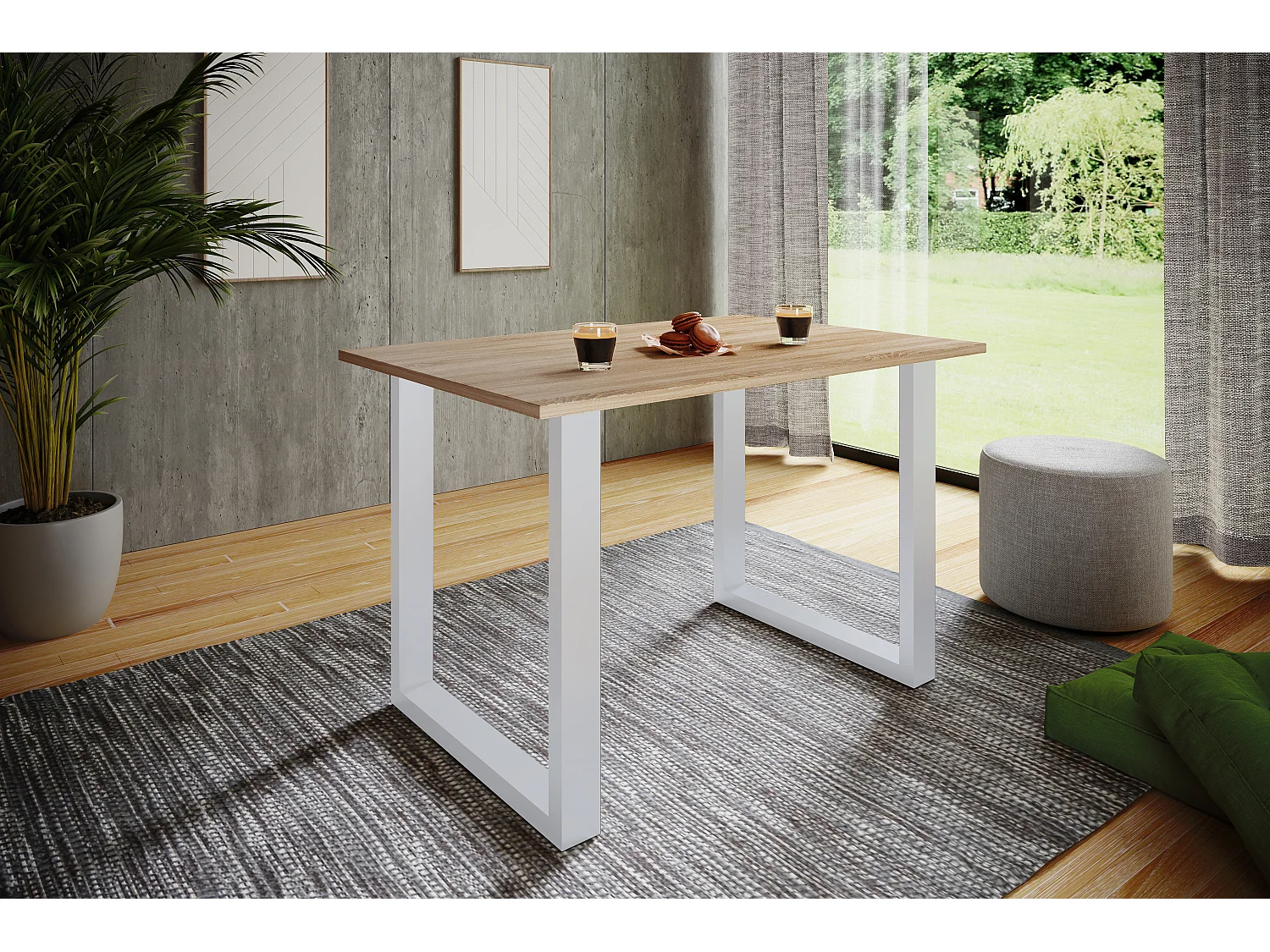 Mesa de jantar em madeira VCM Premium | A. 76 x L. 80 x P. 50 cm | Mesa de jantar de mesa de cozinha Xona U (Branco / Sonoma Oak)