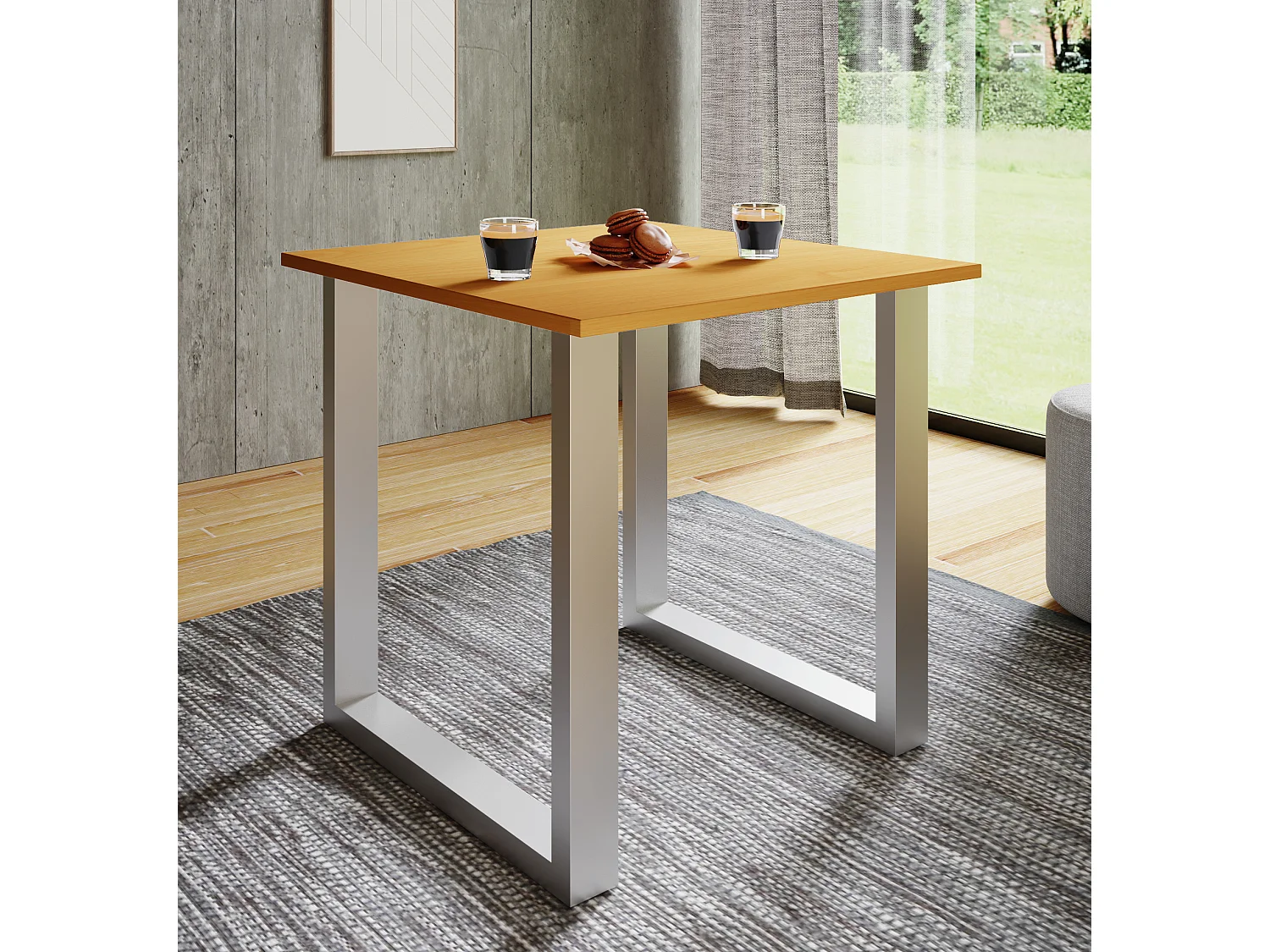 VCM Mesa de madeira | A. 76 x L. 140 x P. 50 cm | Quadro de pé sólido e de alta qualidade | Pés de ferro | Mesa de cozinha - Xona U (Prata / Faia)