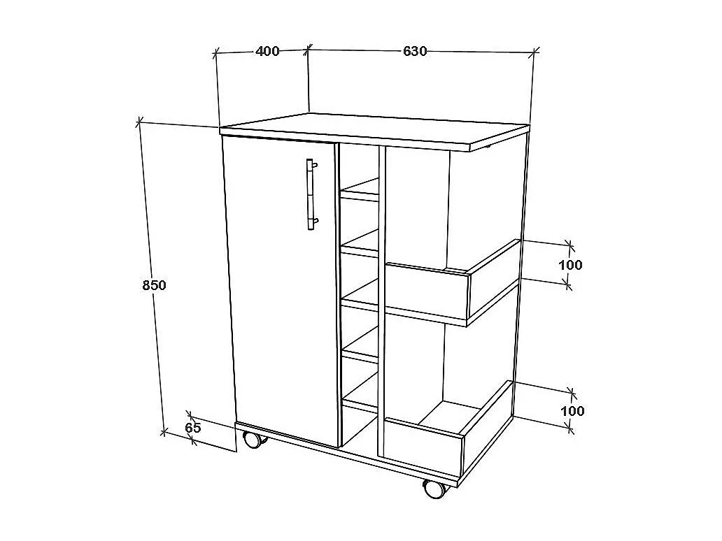 Kitchen furniture serving trolley Esilo White H. 85 x W. 63 x D. 40 cm