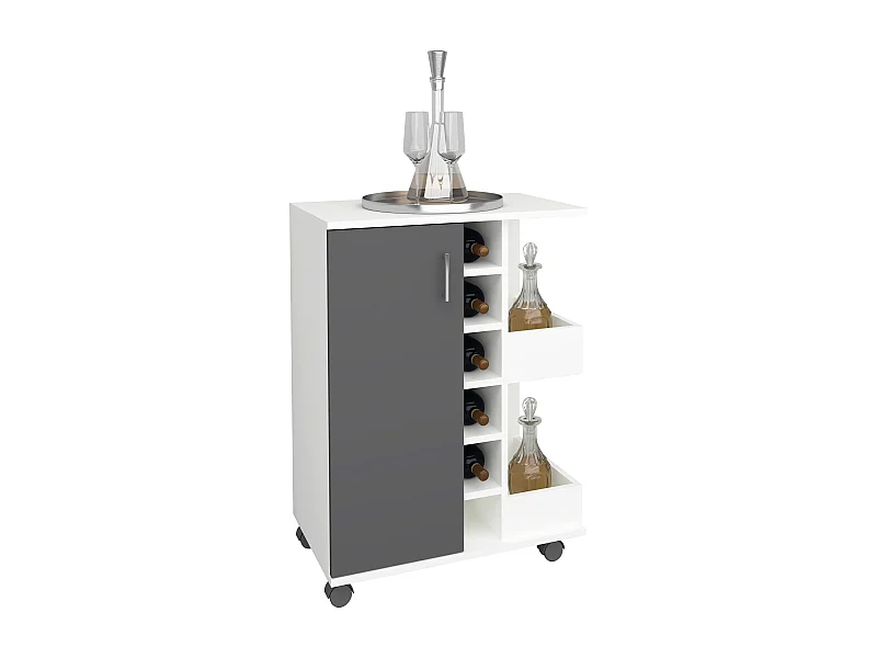 Kitchen furniture serving trolley Esilo White / Anthracite H. 85 x W. 63 x D. 40 cm