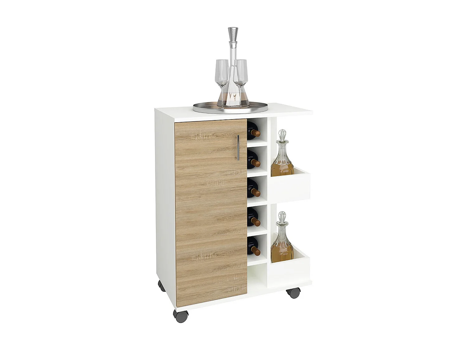Kitchen furniture serving trolley Esilo White / Sonoma oak H. 85 x W. 63 x D. 40 cm