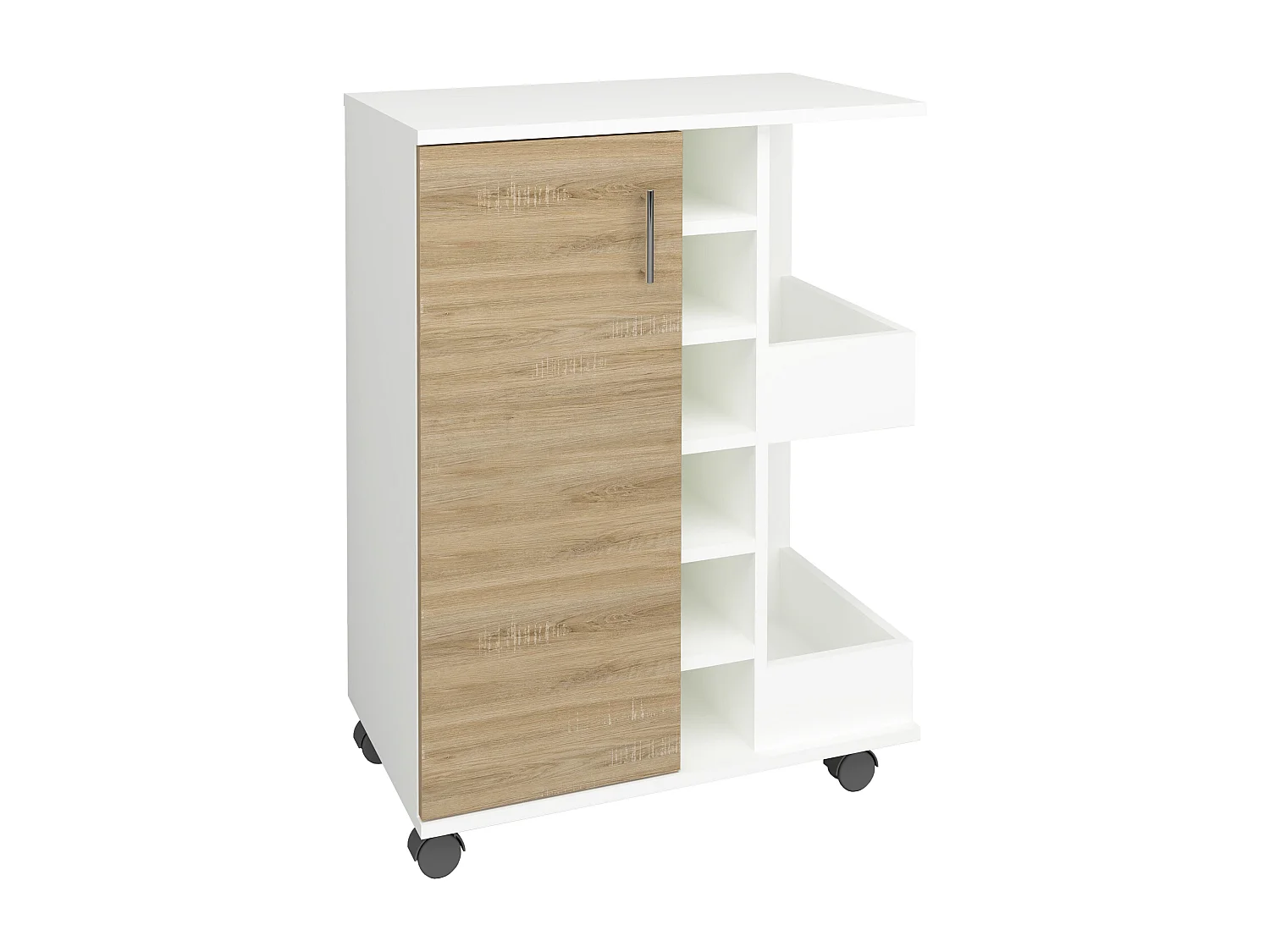 Kitchen furniture serving trolley Esilo White / Sonoma oak H. 85 x W. 63 x D. 40 cm
