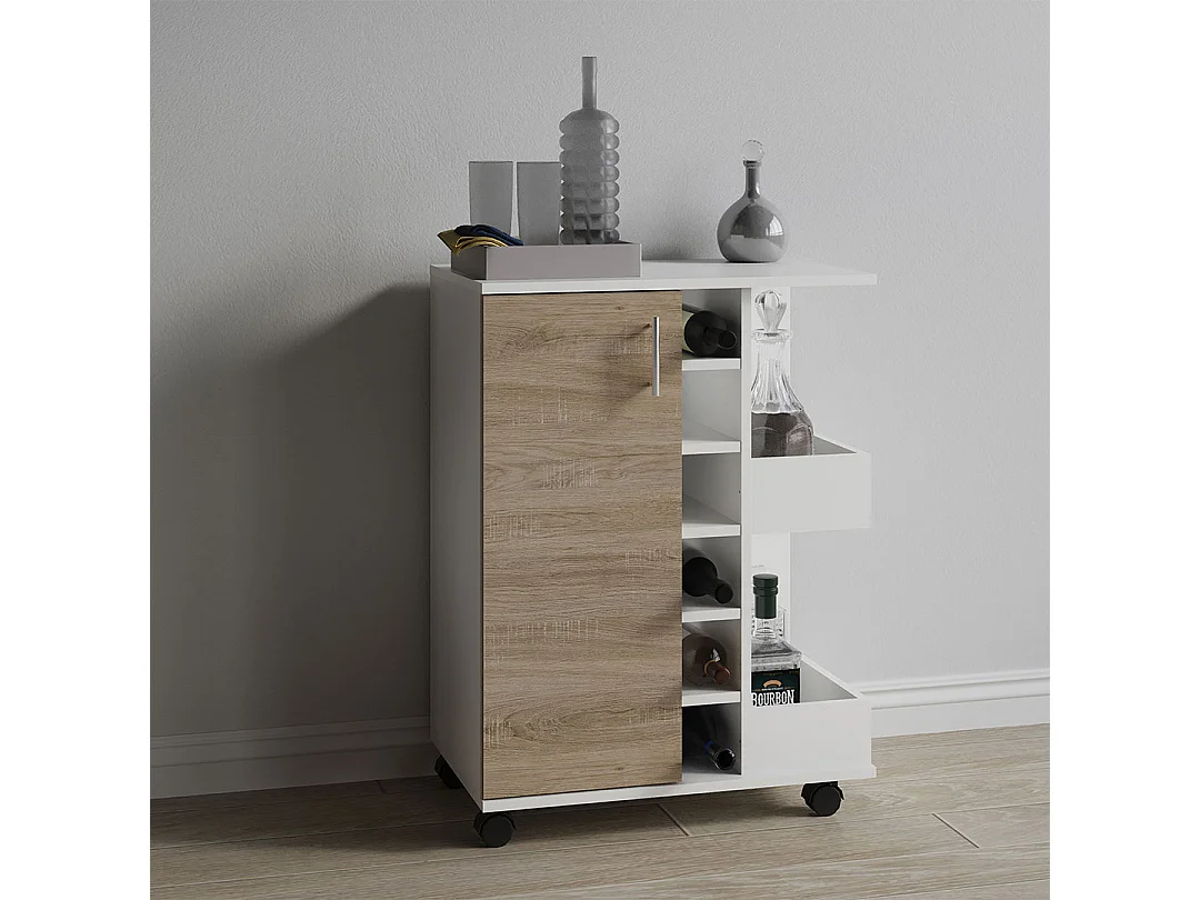 Kitchen furniture serving trolley Esilo White / Sonoma oak H. 85 x W. 63 x D. 40 cm