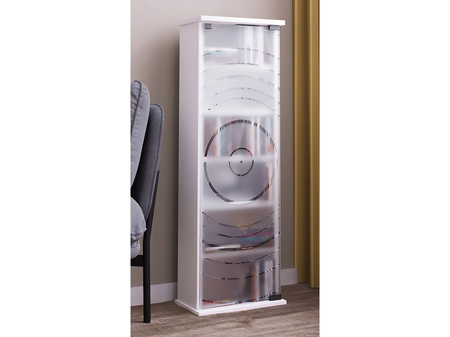 CD / DVD Media Shelf Tilano White H. 92 x W. 31 x D. 18 cm