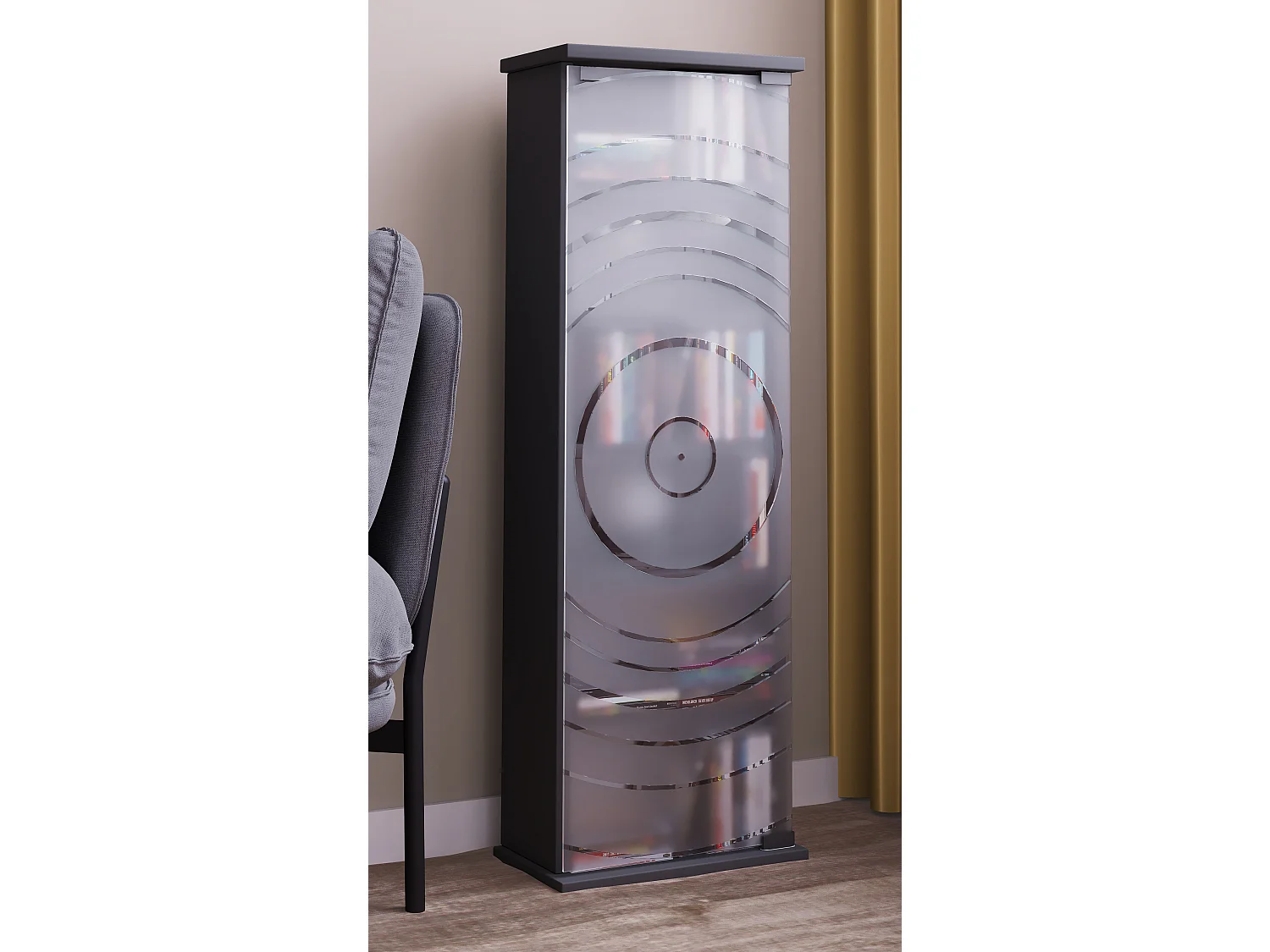 Holz CD DVD Stand Regal Schrank Glastür Tilano M