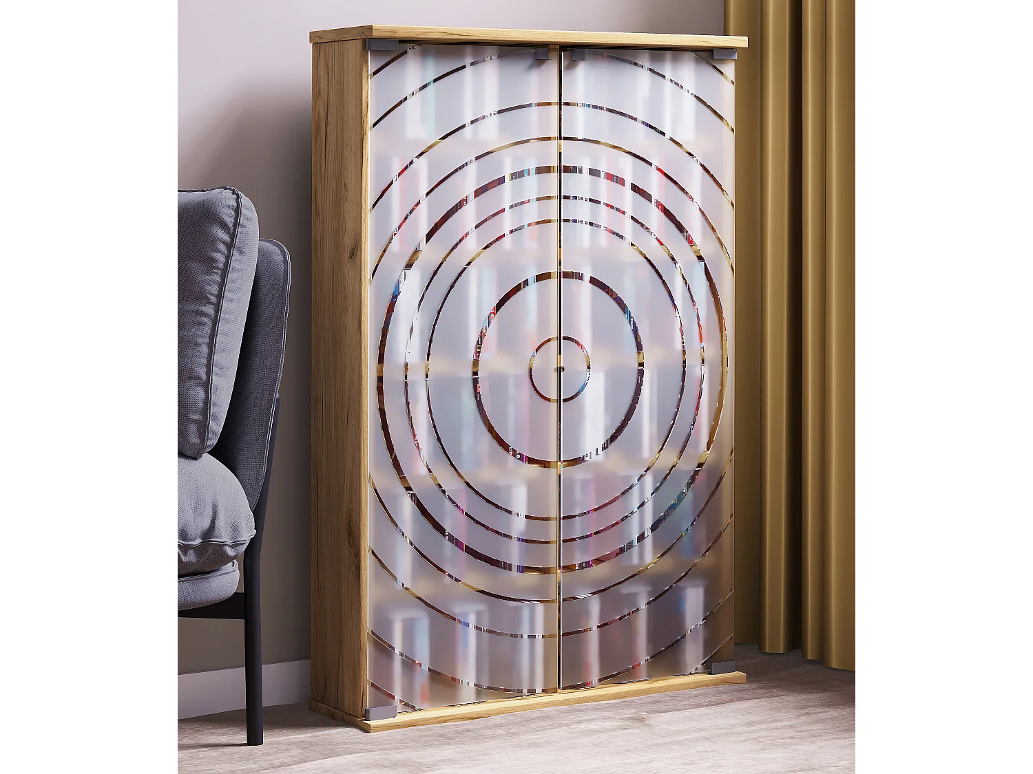 CD / DVD Media Shelf Tilano Honey oak H. 92 x W. 60 x D. 18 cm