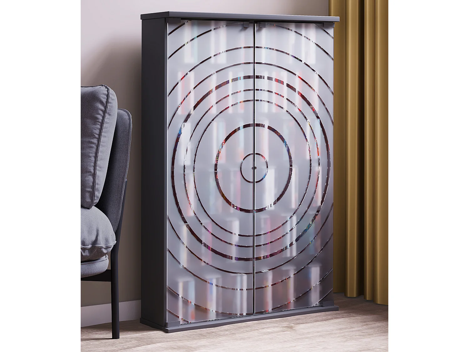 Holz CD DVD Stand Regal Schrank Glastür Tilano L