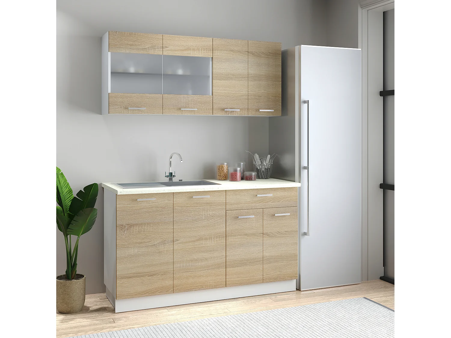 Kitchenette Esilo H. 145 x L. 140 x. P. 60 cm Wit / Sonoma eik