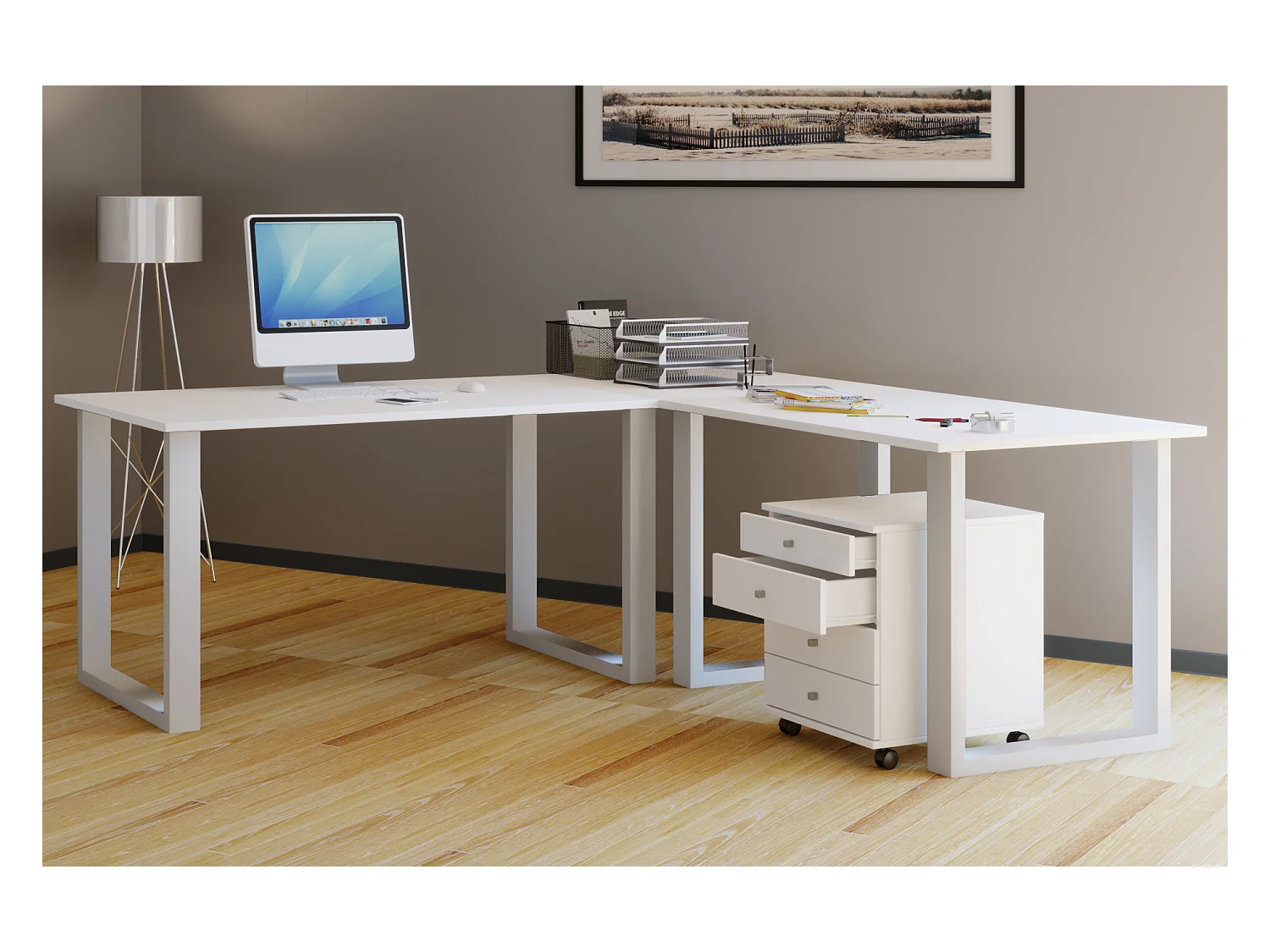 Desk Lona White / White H. 76 x W. 220 x D. 220 cm