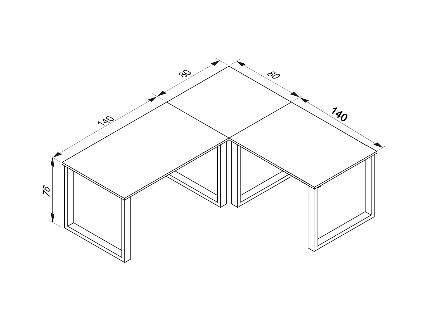 Desk Lona White / White H. 76 x W. 220 x D. 220 cm