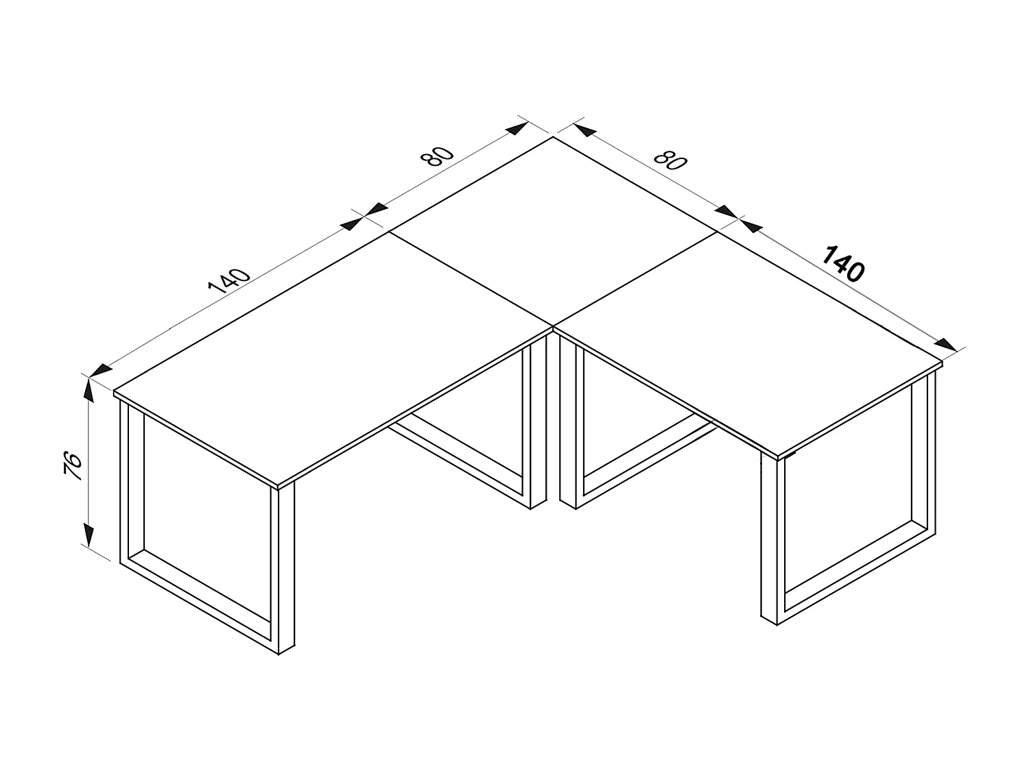 Desk Lona White / White H. 76 x W. 220 x D. 220 cm