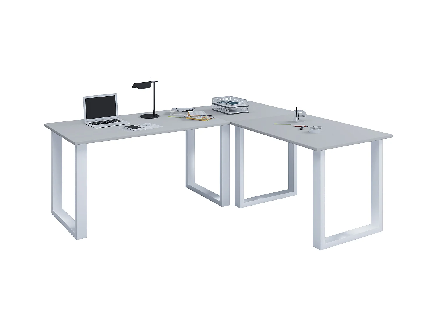 VCM Bureau d'angle Bureau informatique Table d'angle Lona 50 U Alu Blanc (Gris|130|130)
