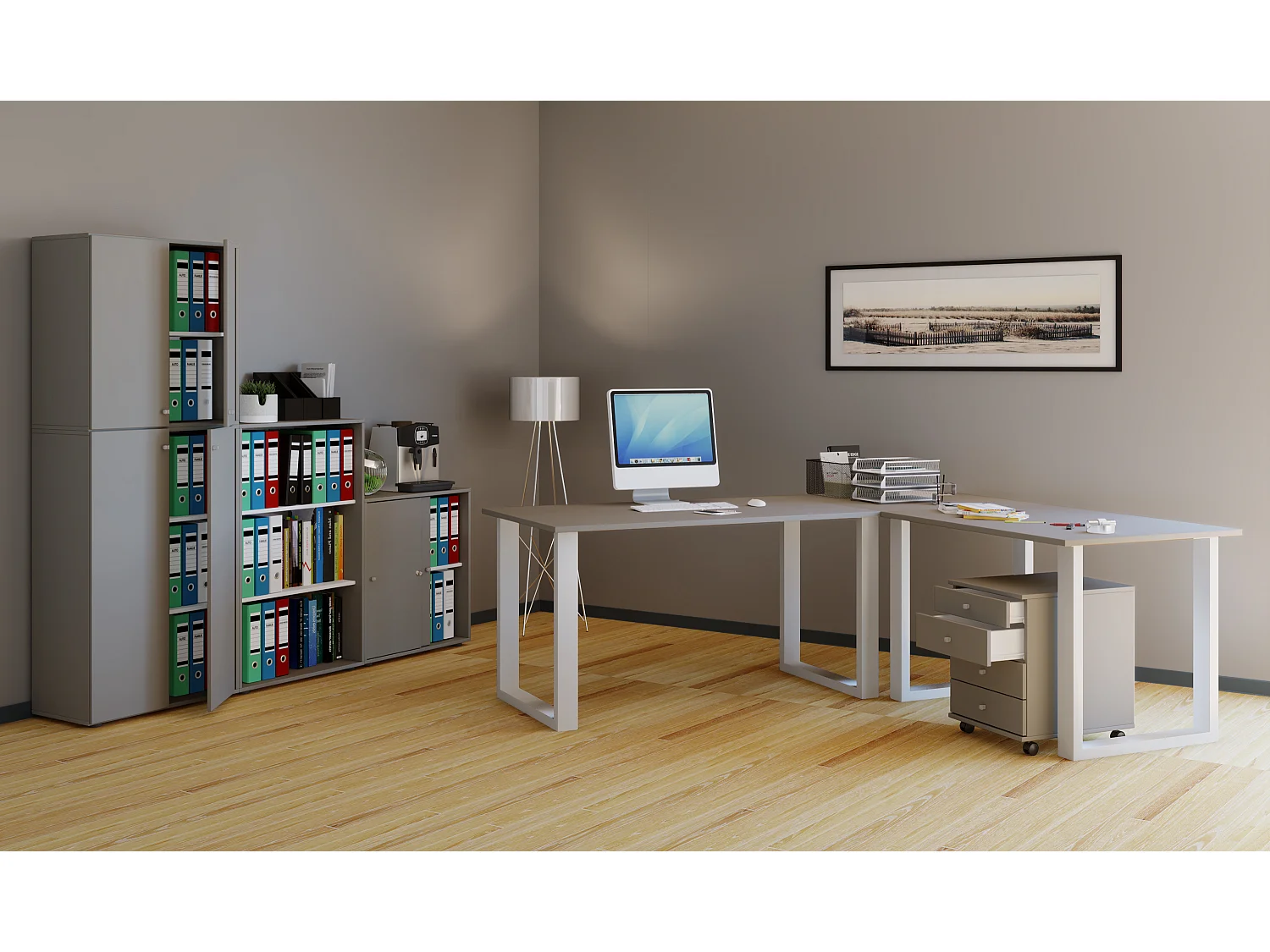 Scrivania angolare Lona 50 U alluminio bianco