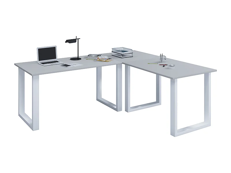 VCM Bureau d'angle Bureau informatique Table d'angle Lona 50 U Alu Blanc (Gris|130|130)
