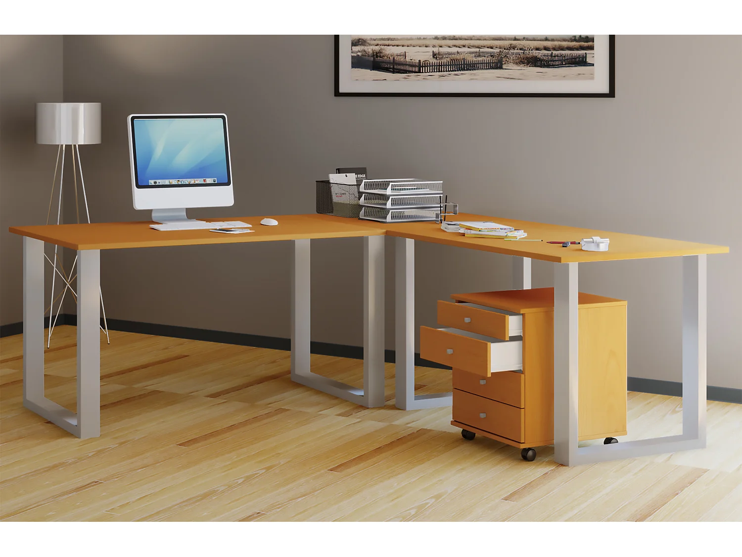 Desk Lona Silver / Beech H. 76 x W. 190 x D. 130 cm