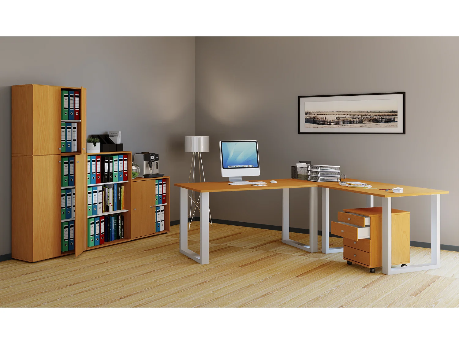 Desk Lona Silver / Beech H. 76 x W. 190 x D. 130 cm