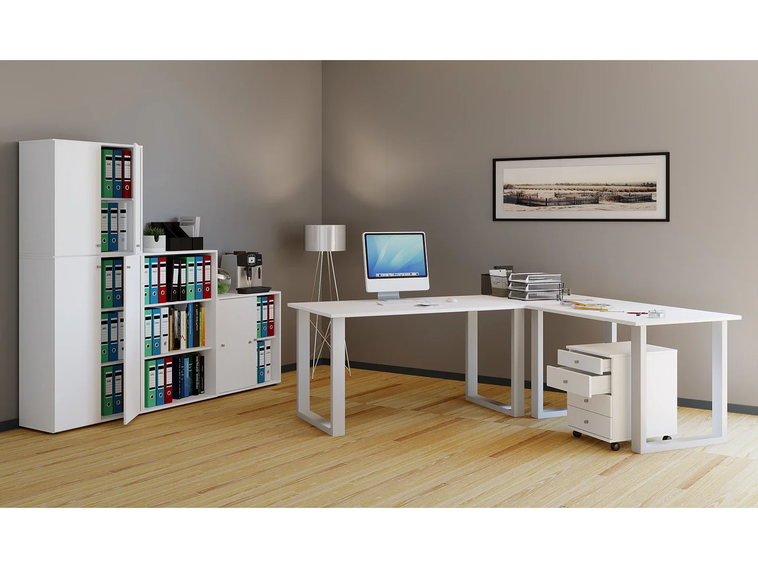 Desk Lona White / White H. 76 x W. 160 x D. 160 cm