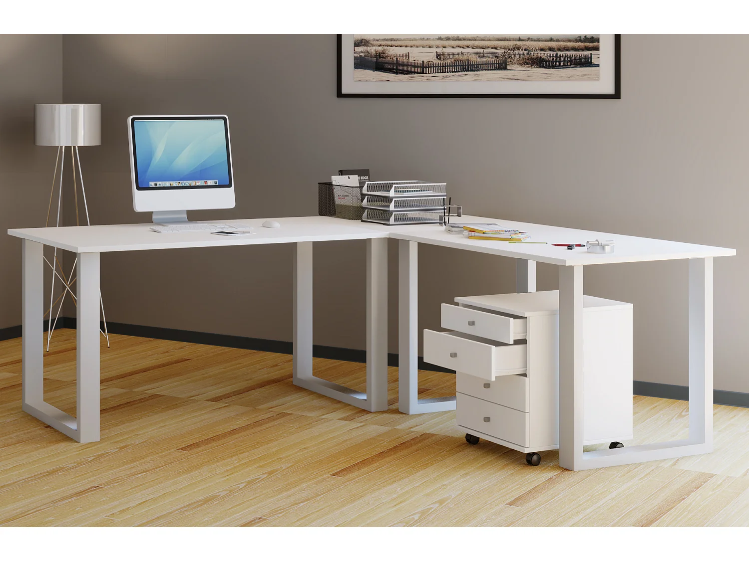 Desk Lona White / White H. 76 x W. 160 x D. 160 cm