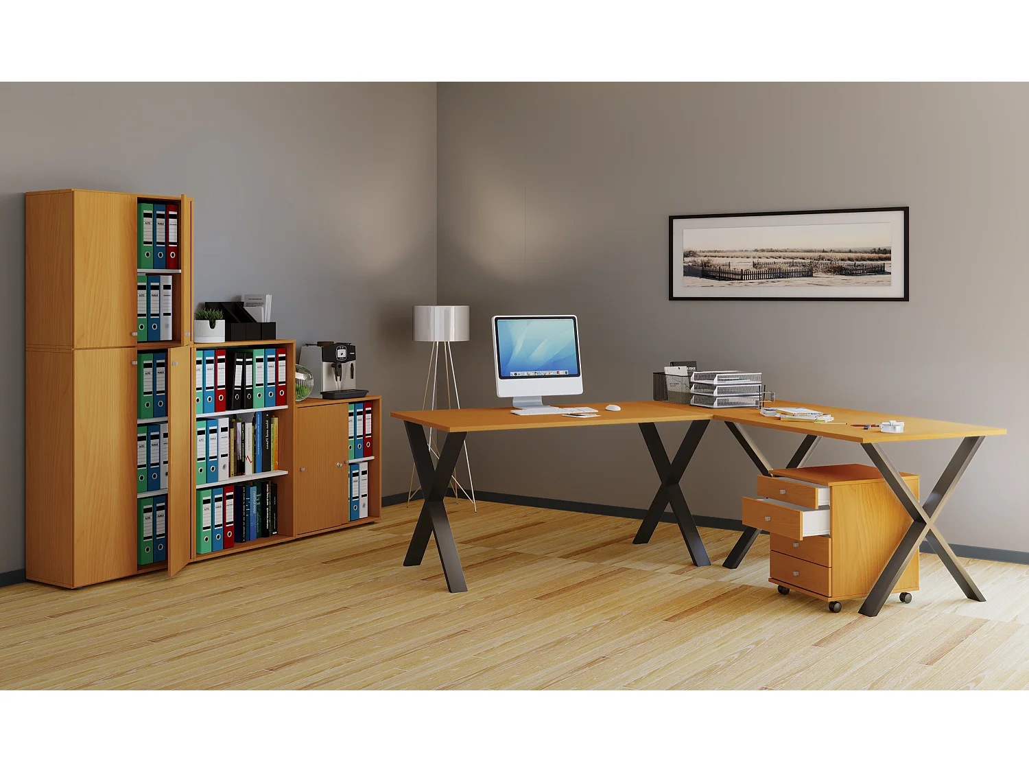 Desk Lona Black / Beech H. 76 x W. 130 x D. 130 cm
