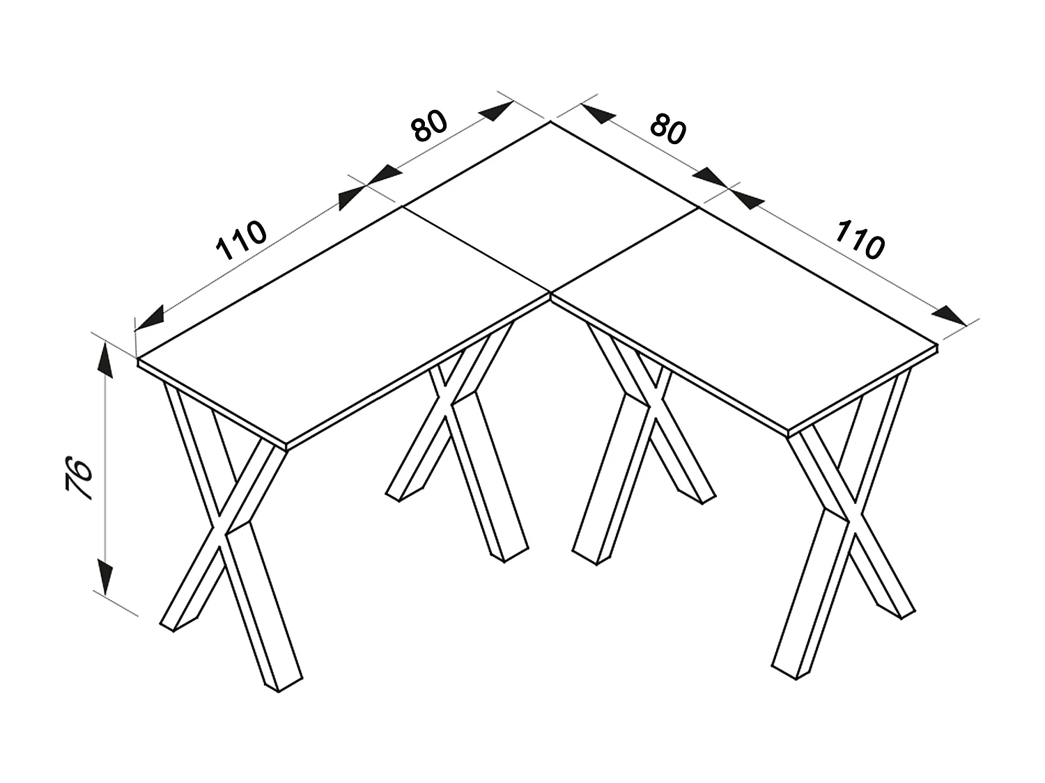 Desk Lona White / White H. 76 x W. 190 x D. 190 cm