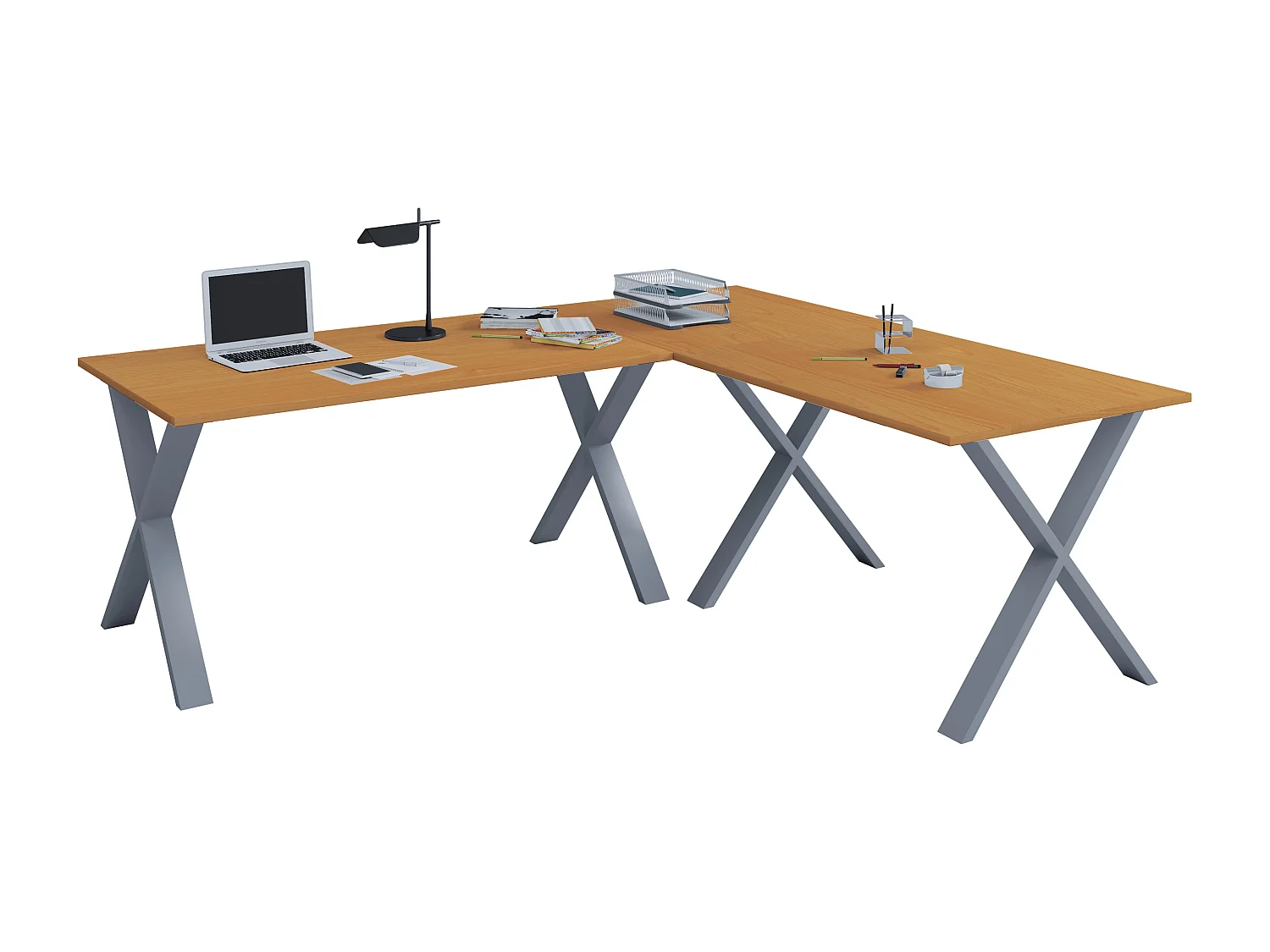 Desk Lona Silver / Beech H. 76 x W. 190 x D. 190 cm