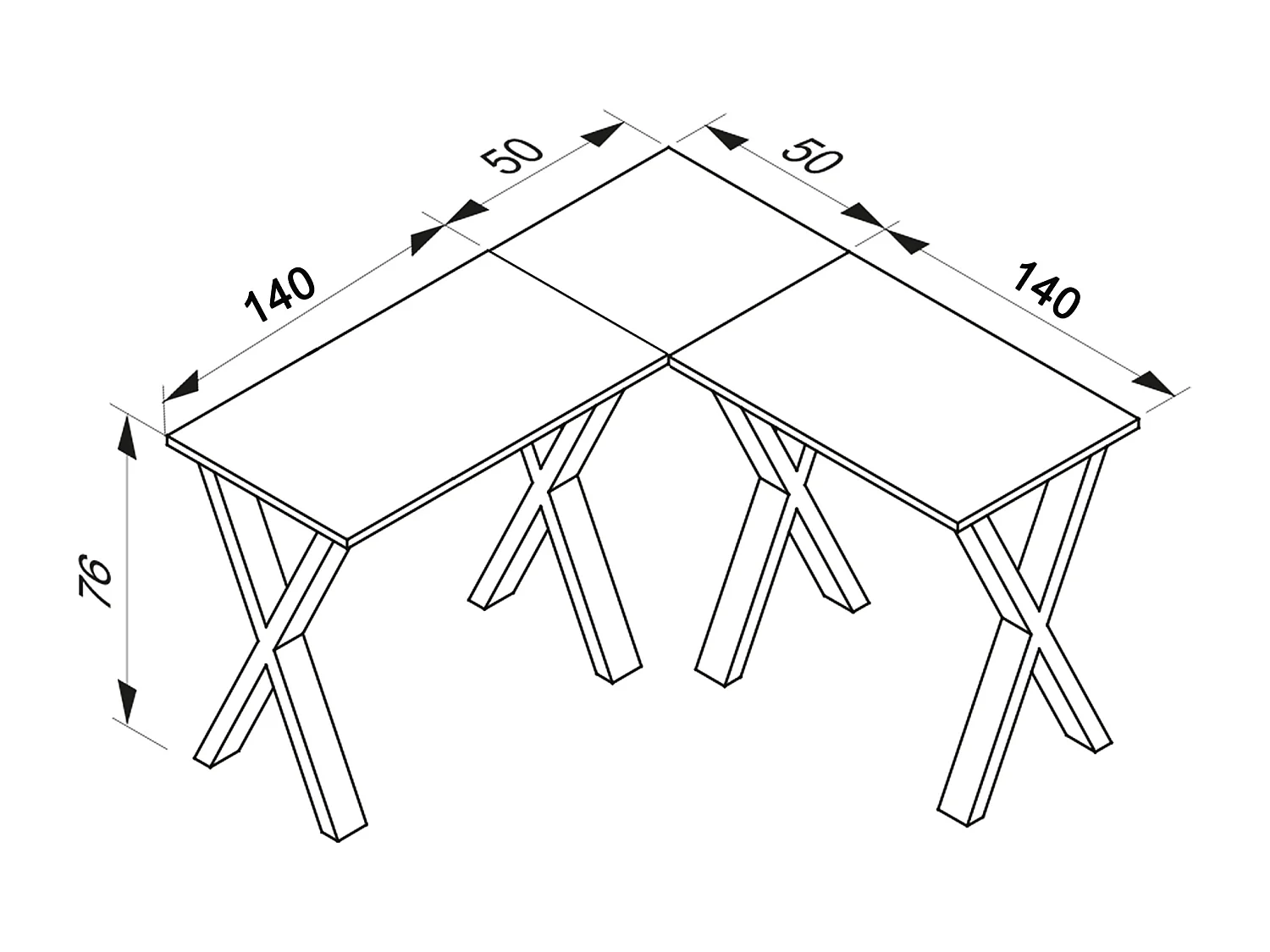 Desk Lona Silver / Beech H. 76 x W. 190 x D. 190 cm