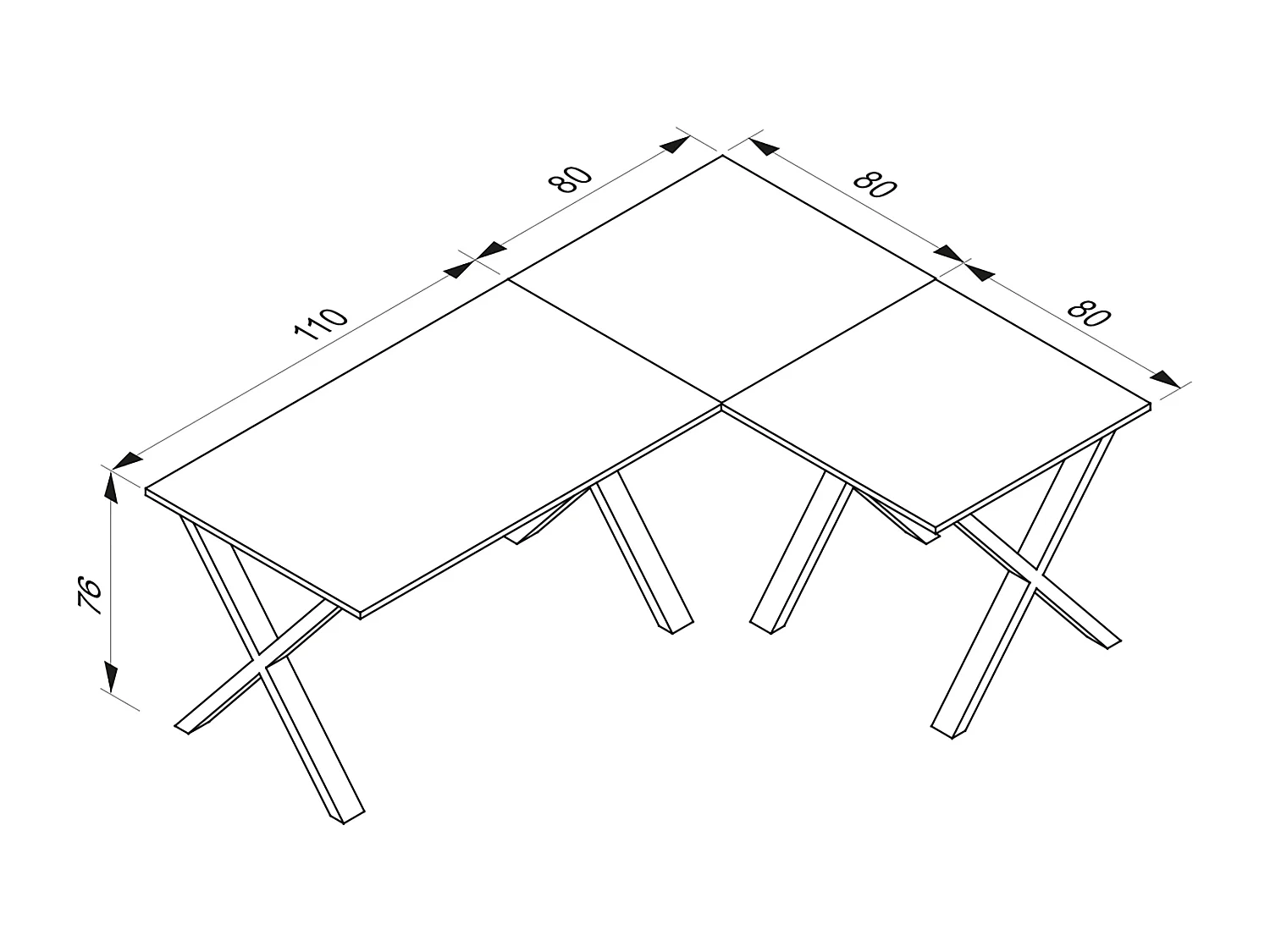 Desk Lona White / White H. 76 x W. 190 x D. 160 cm