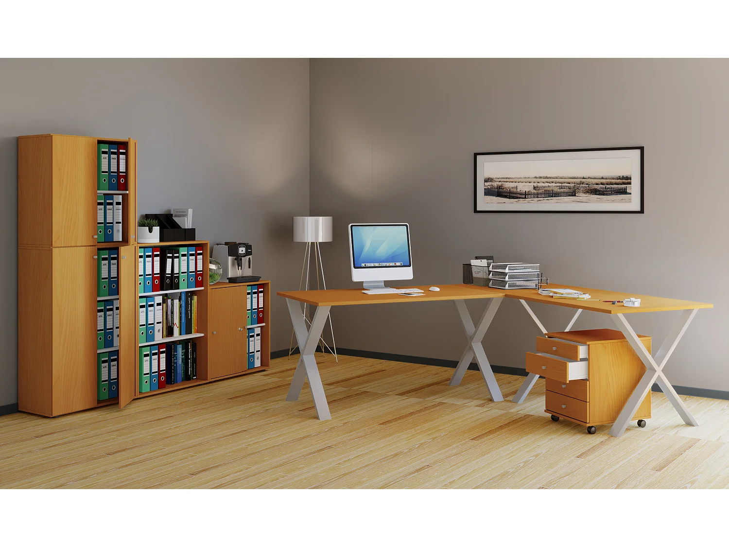 Desk Lona Silver / Beech H. 76 x W. 130 x D. 130 cm