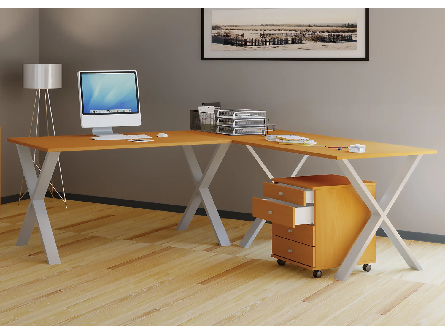 Desk Lona Silver / Beech H. 76 x W. 130 x D. 130 cm