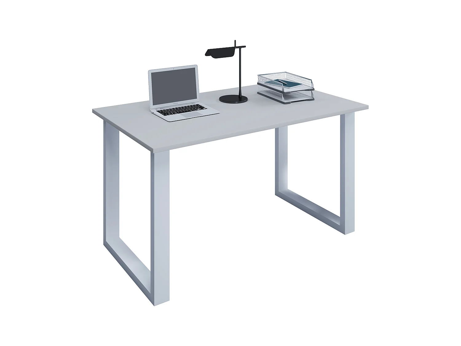 VCM Bureau en bois Table d'ordinateur Table de travail Meubles de bureau Lona U Blanc (Gris|80|50)