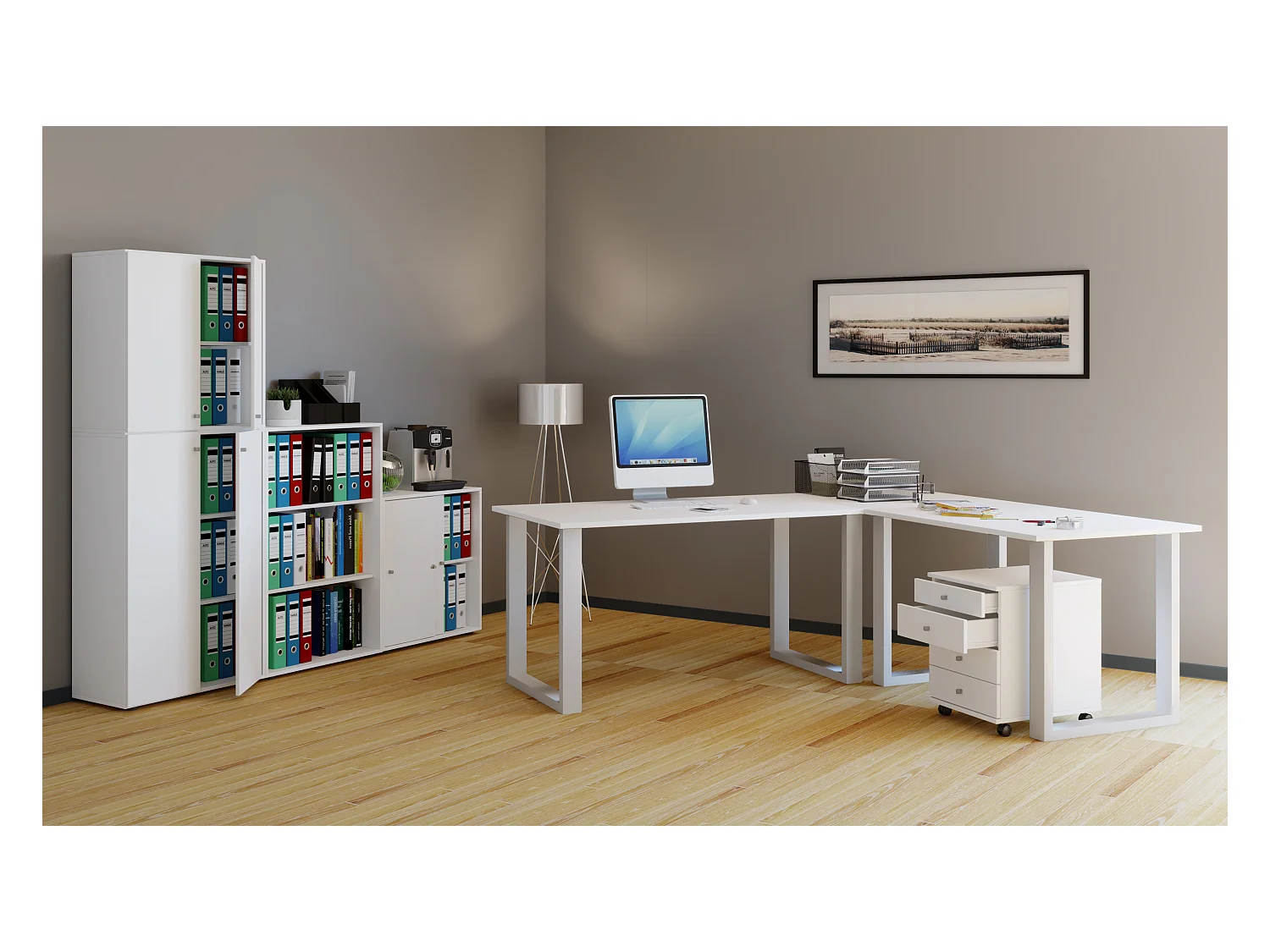 Desk Lona White / White H. 76 x W. 220 x D. 160 cm