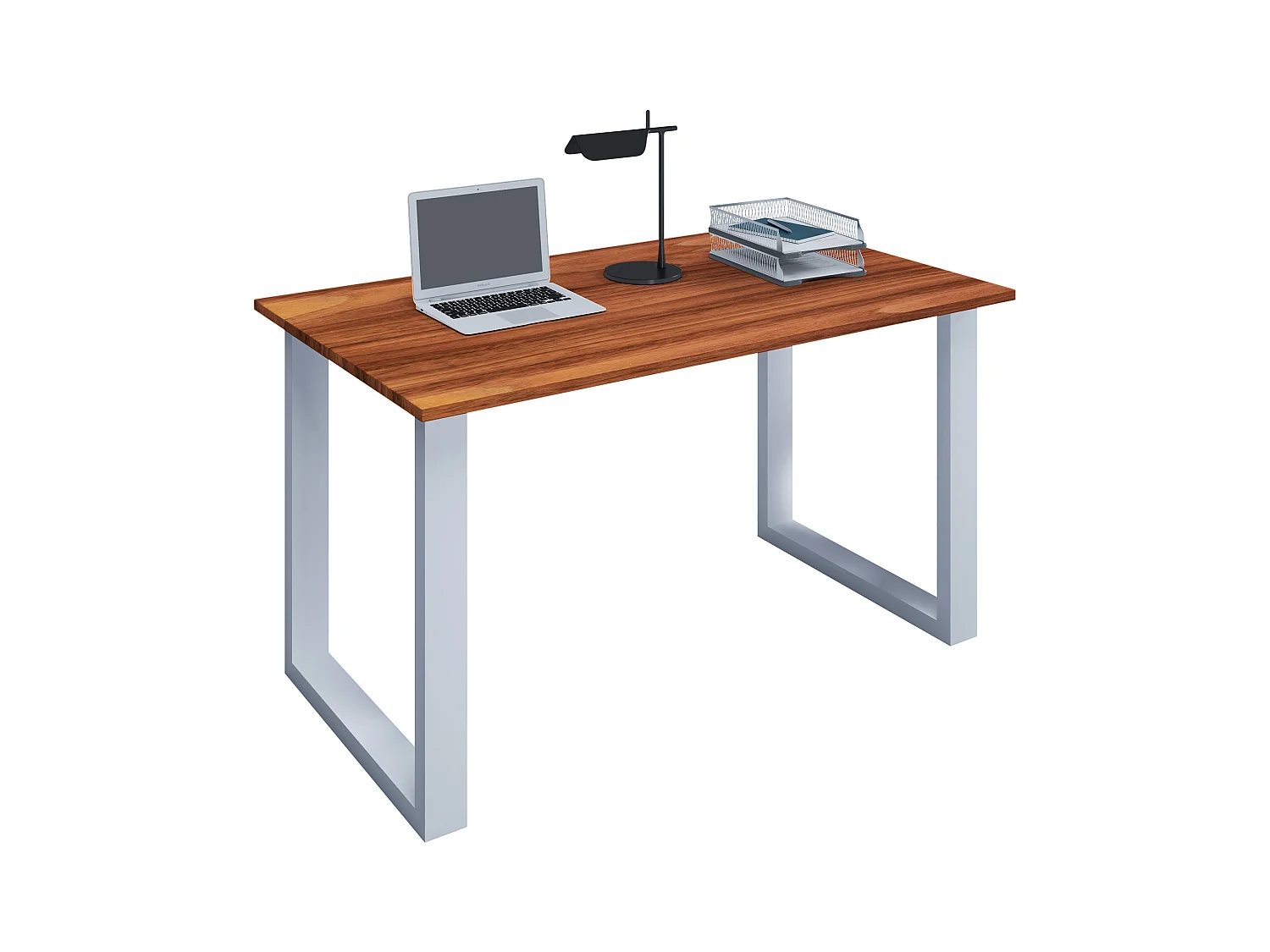 VCM Bureau en bois Table d'ordinateur Table de travail Meubles de bureau Lona U Alu Argent (cœur de noyer|110|80)