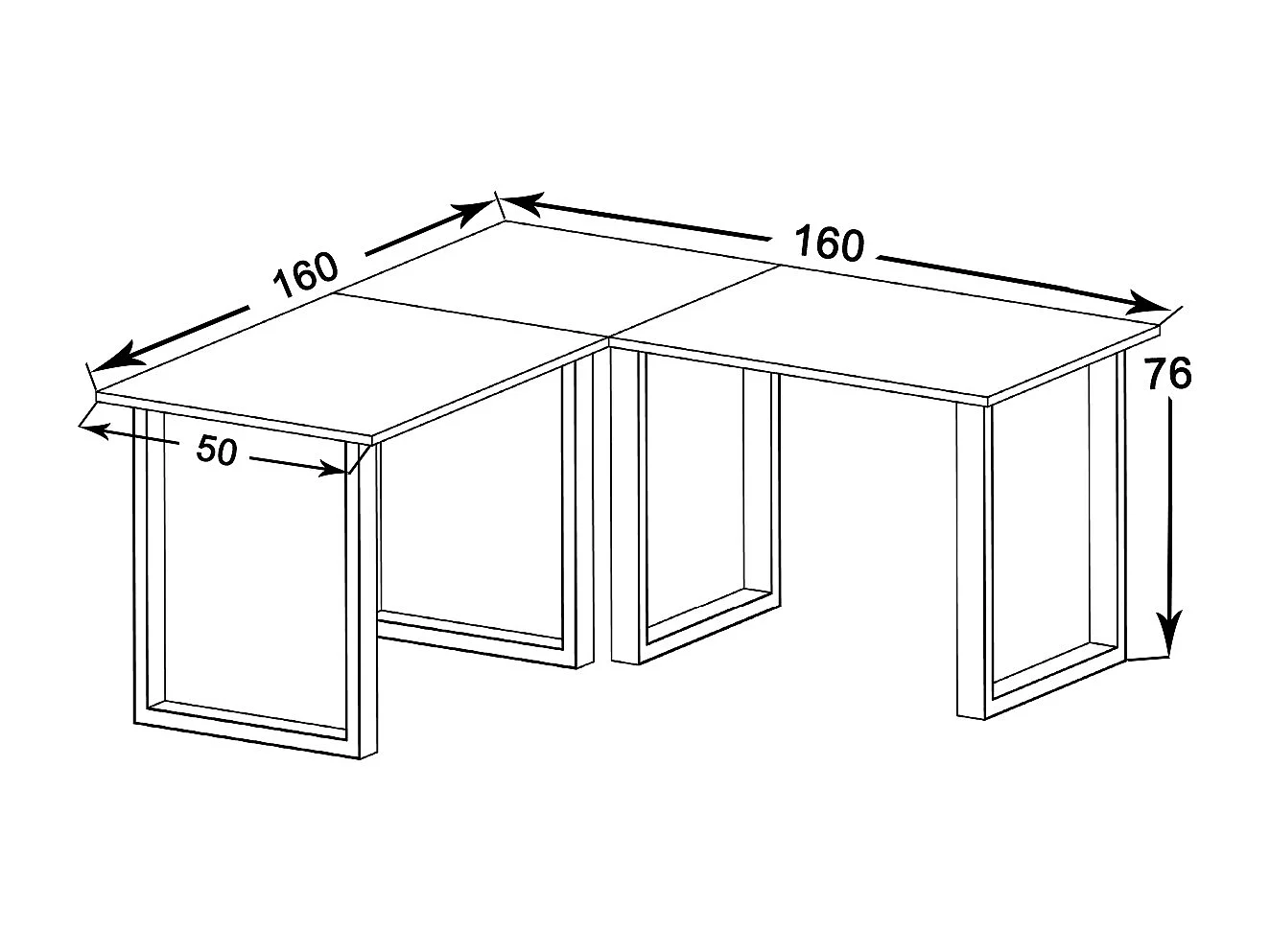 Desk Lona White / White H. 76 x W. 160 x D. 160 cm