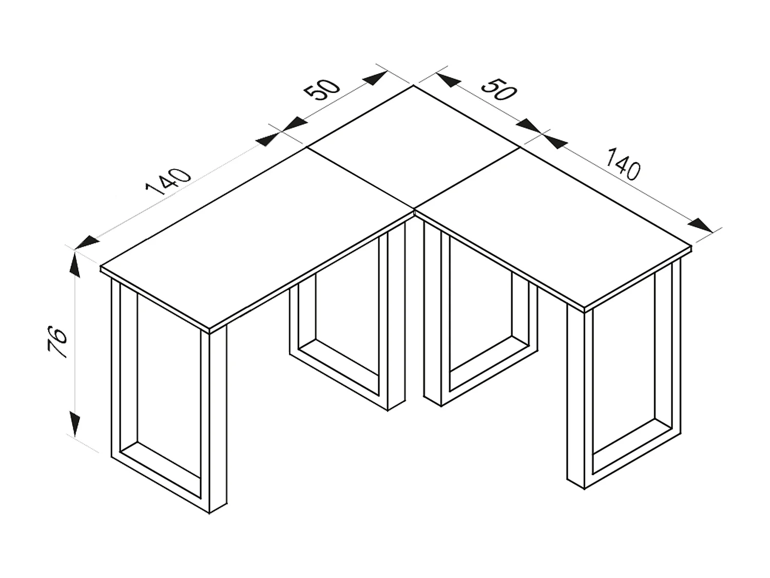 U bureau hoek bureau 190x190x50
