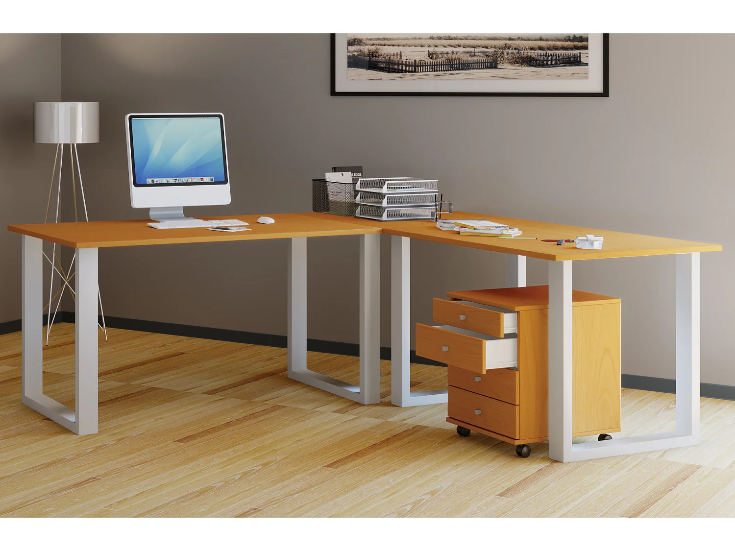Desk Lona White / Beech H. 76 x W. 190 x D. 190 cm