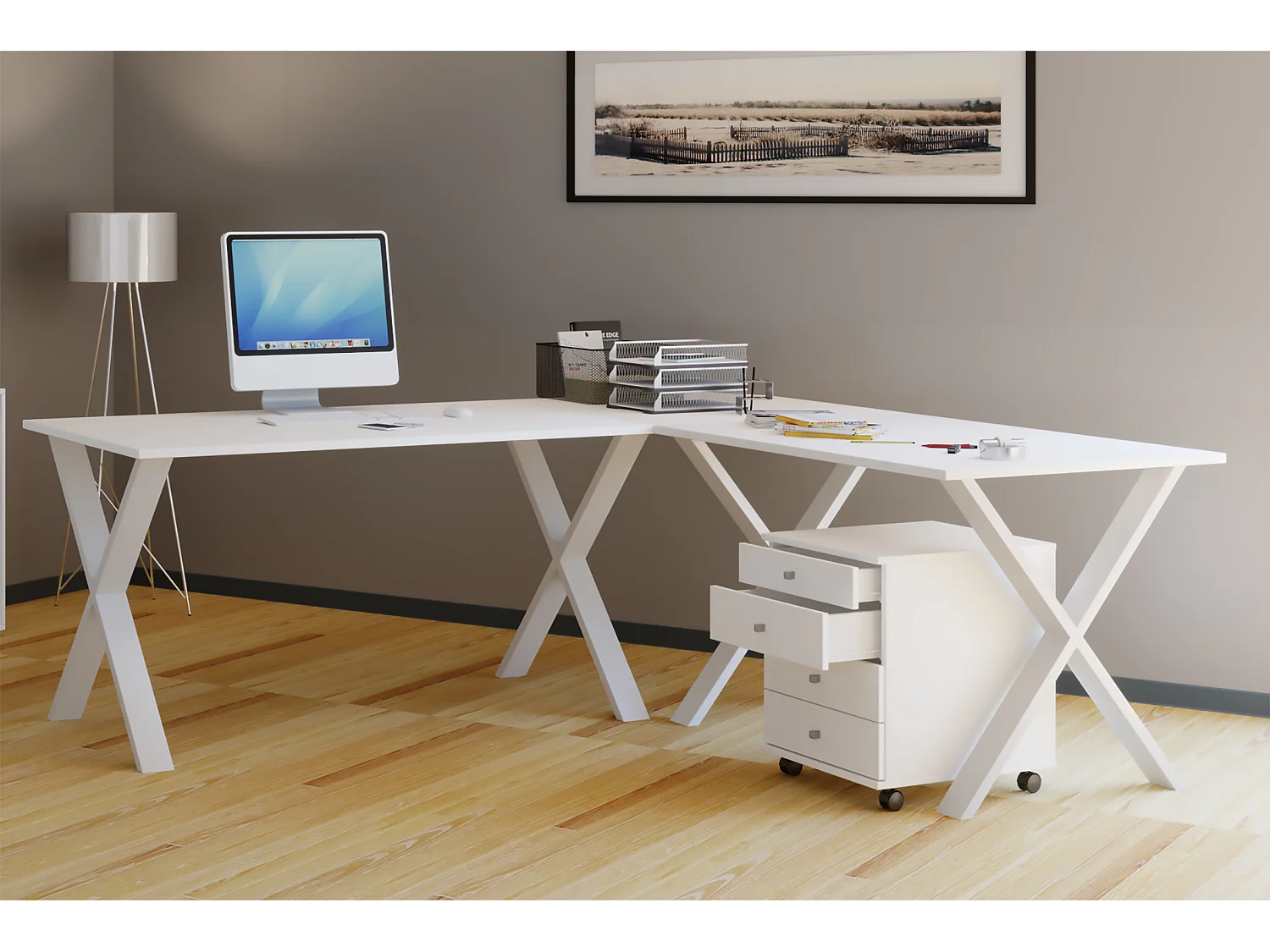 Desk Lona White / White H. 76 x W. 220 x D. 160 cm