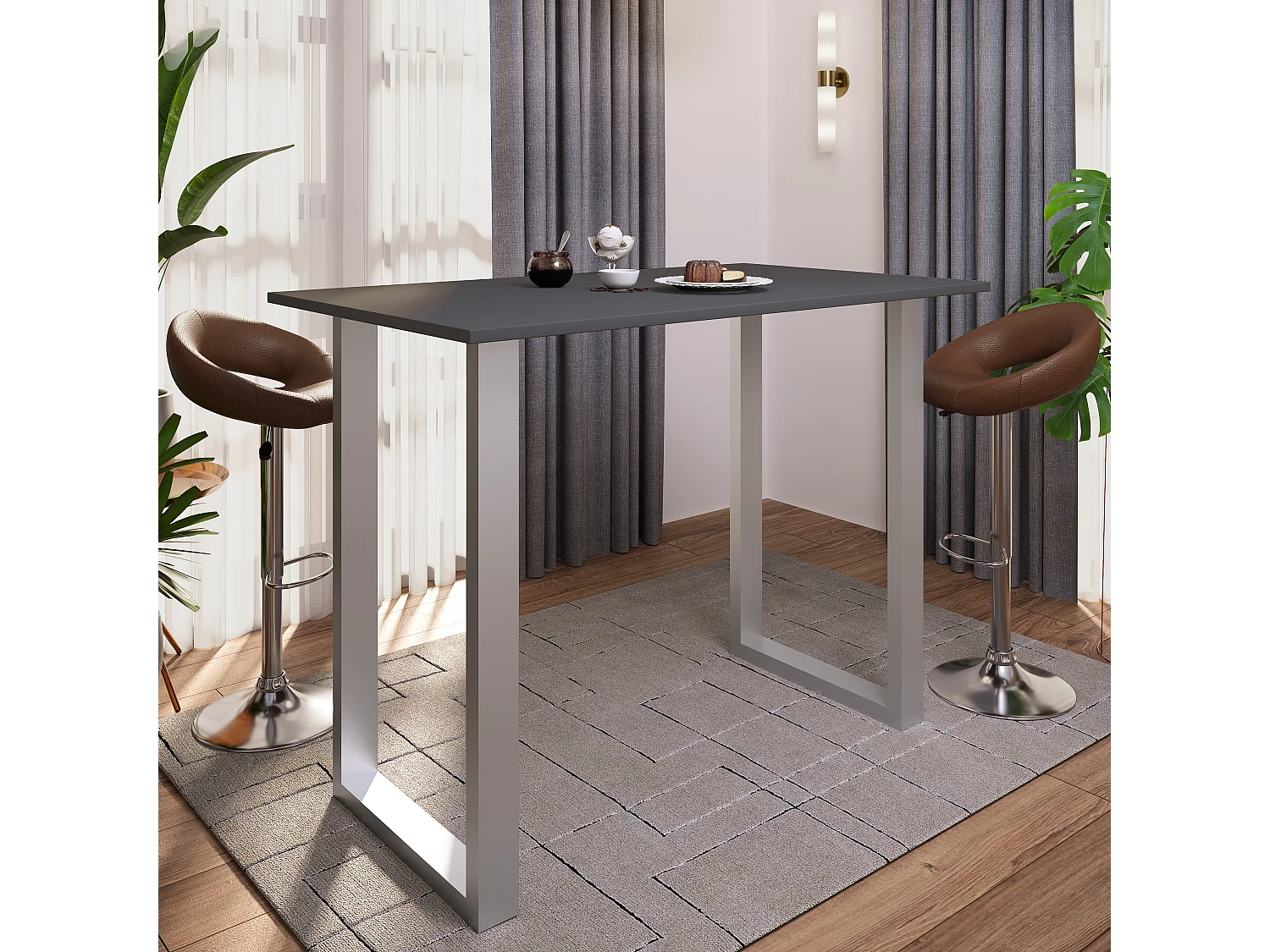 Mesa VCM Bar | Tresen | Mesa em pé | Mesa alta | Mesa Bartresen - Xona 140x80 cm (Prata / Antracite)