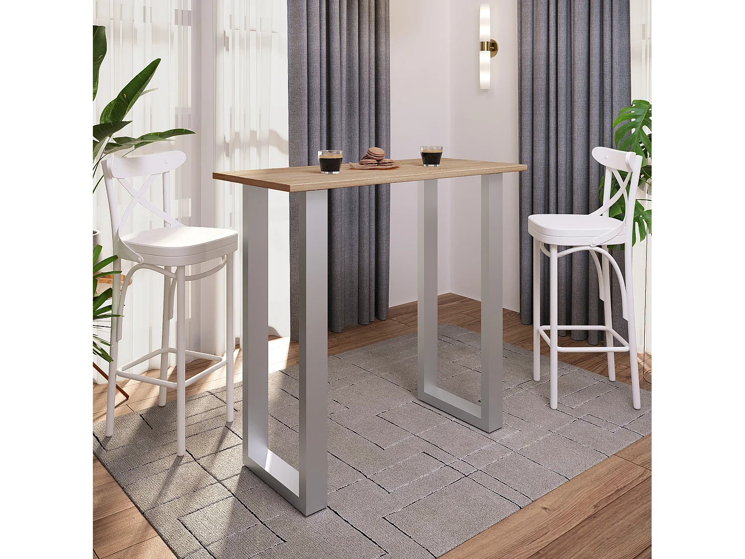 Mesa de bar VCM | Tresen | Mesa em pé | Mesa alta | Mesa de mesa com rolamentos - Xona 110x50 cm (Prata / Sonoma Oak)