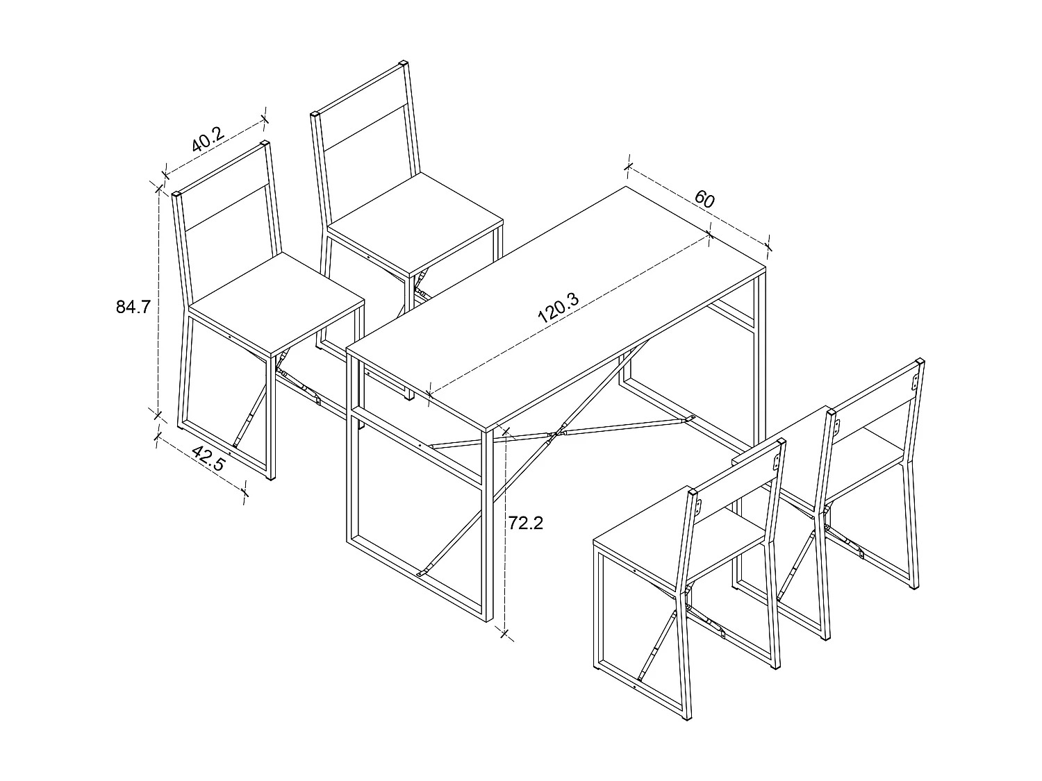Dining Group Insasi White H. 85 x W. 120 x D. 60 cm