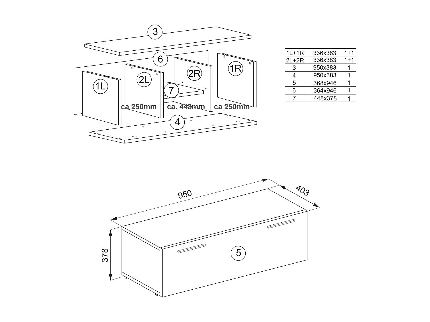 Drewno Lowboard TV Cabinet Fernso M