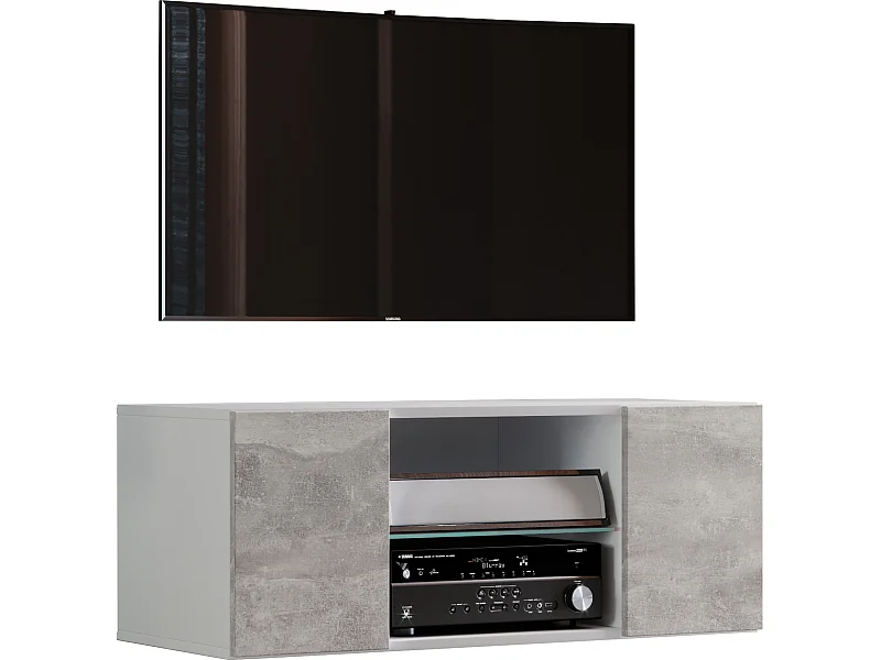 Móveis de TV VCM | Placa de parede | Pendura Lowboard | Dimensões A. 40 x L. 115 x P. 36 cm | Armário de parede - Jusa (Branco / Aparência em concreto)