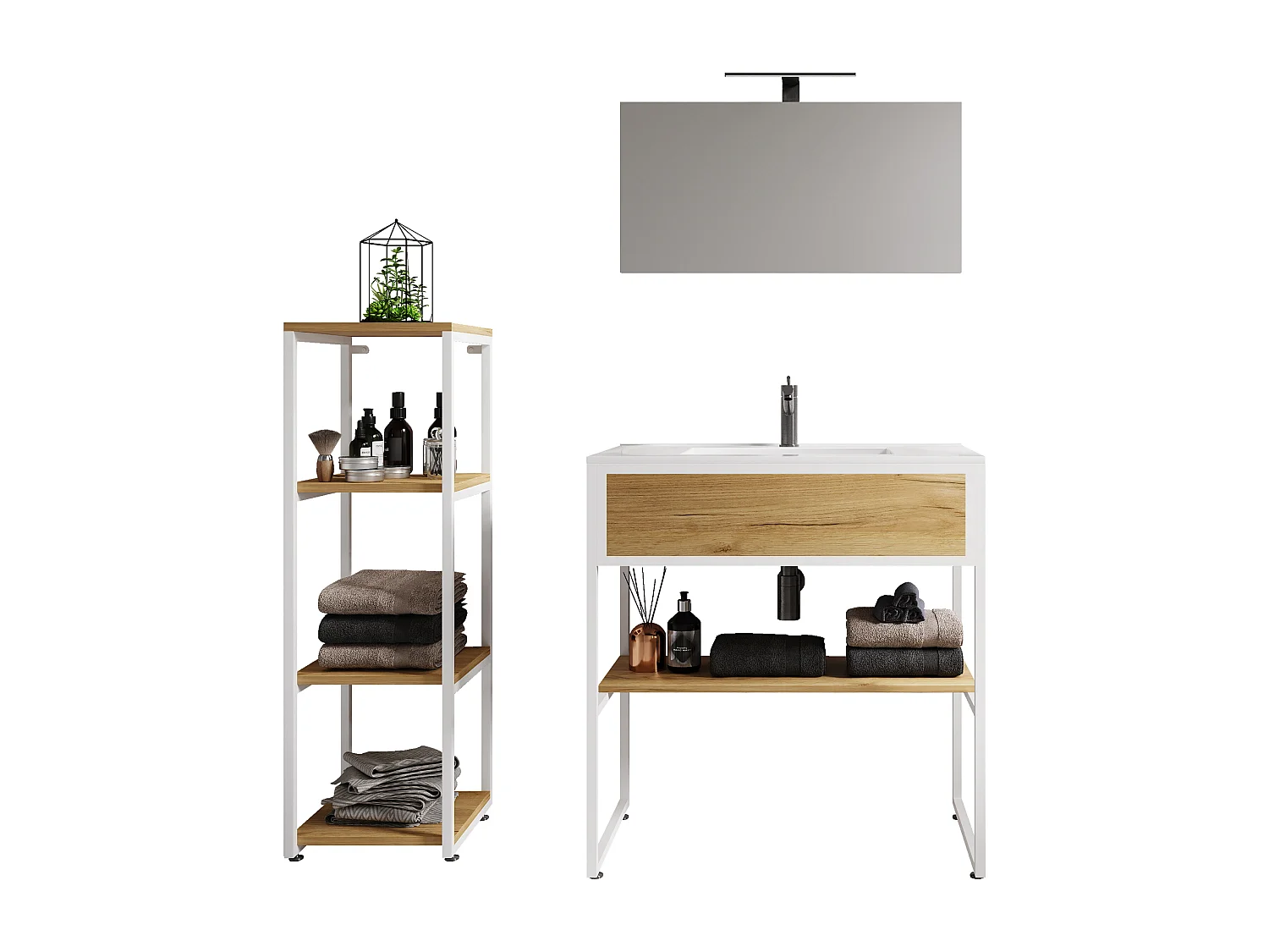 Bathroom furniture washbasin Bitila White / Honey oak 0