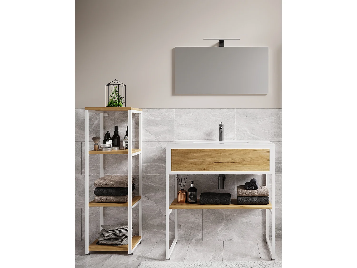 Bathroom furniture washbasin Bitila White / Honey oak 0