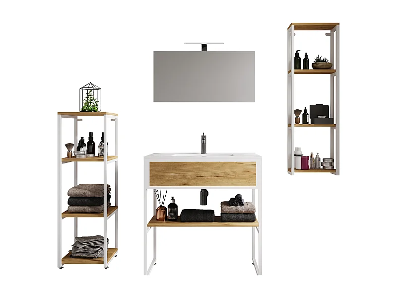 Bathroom furniture washbasin Bitila White / Honey oak 0